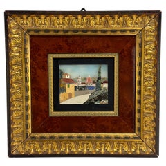 Italian Pietra Dura View of Florence in Parcel-Gilt and Burl Veneer Frame