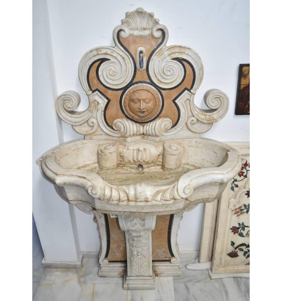 Italian Pietre Dure Mosaic Handmade Aged Marble Stone Fountain In Good Condition In Marbella, ES