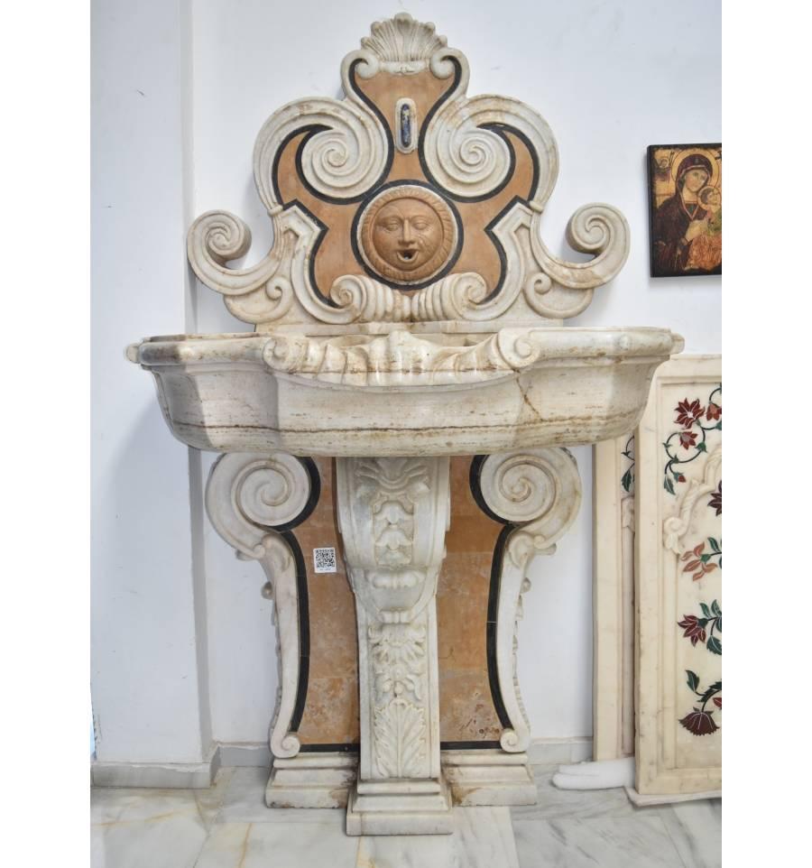 20th Century Italian Pietre Dure Mosaic Handmade Aged Marble Stone Fountain