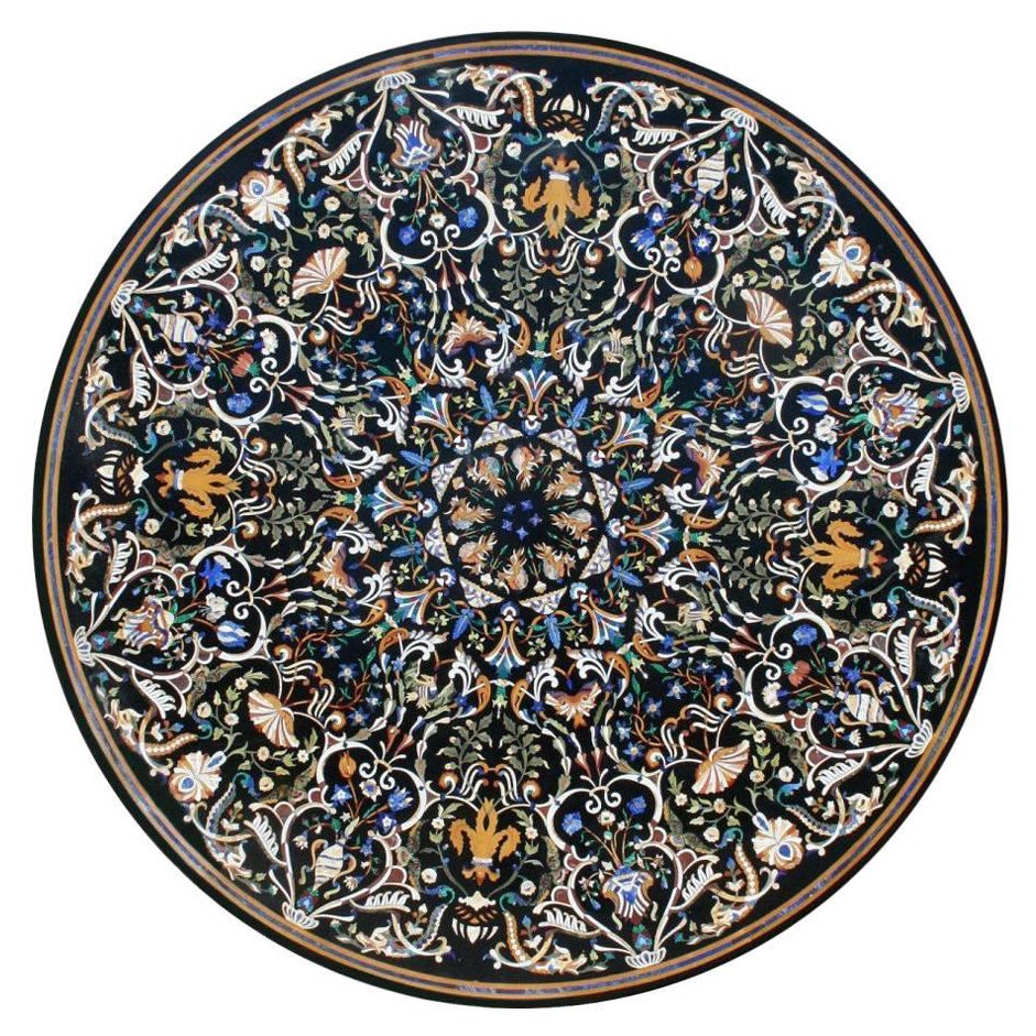 Italienische Pietre Dure Halbedelsteine Inlay Schwarzer Marmor Mosaik Tischplatte