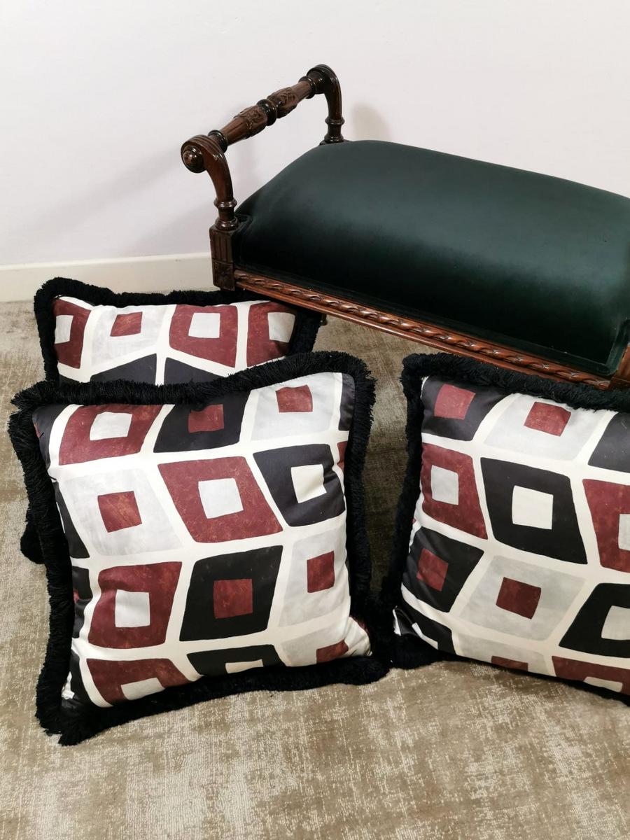 Mid-Century Modern Italian Pillows Handmade in Dedar Satin Fabric and Velvet For Sale