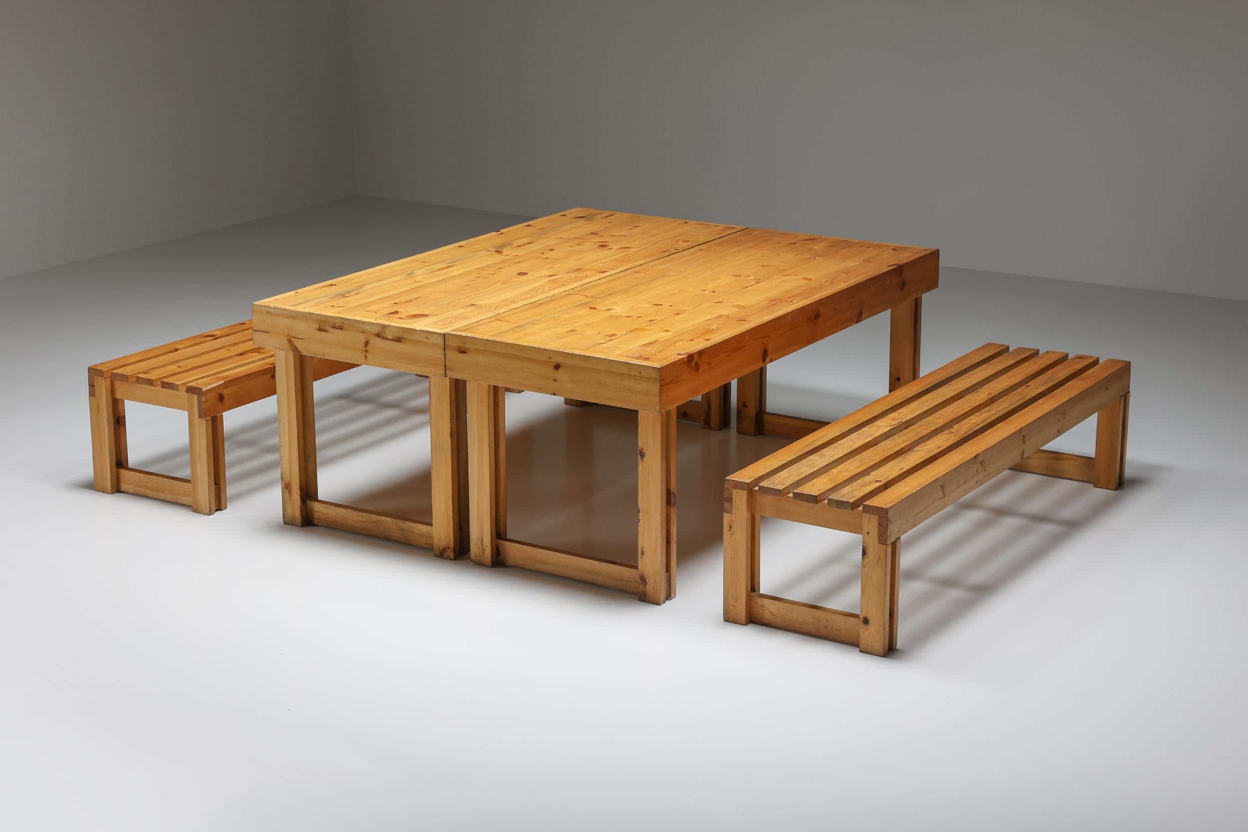 Rustic Italian Pine Bench and Table Set from Old Vineyard, Modernist, Italy, 1960's For Sale