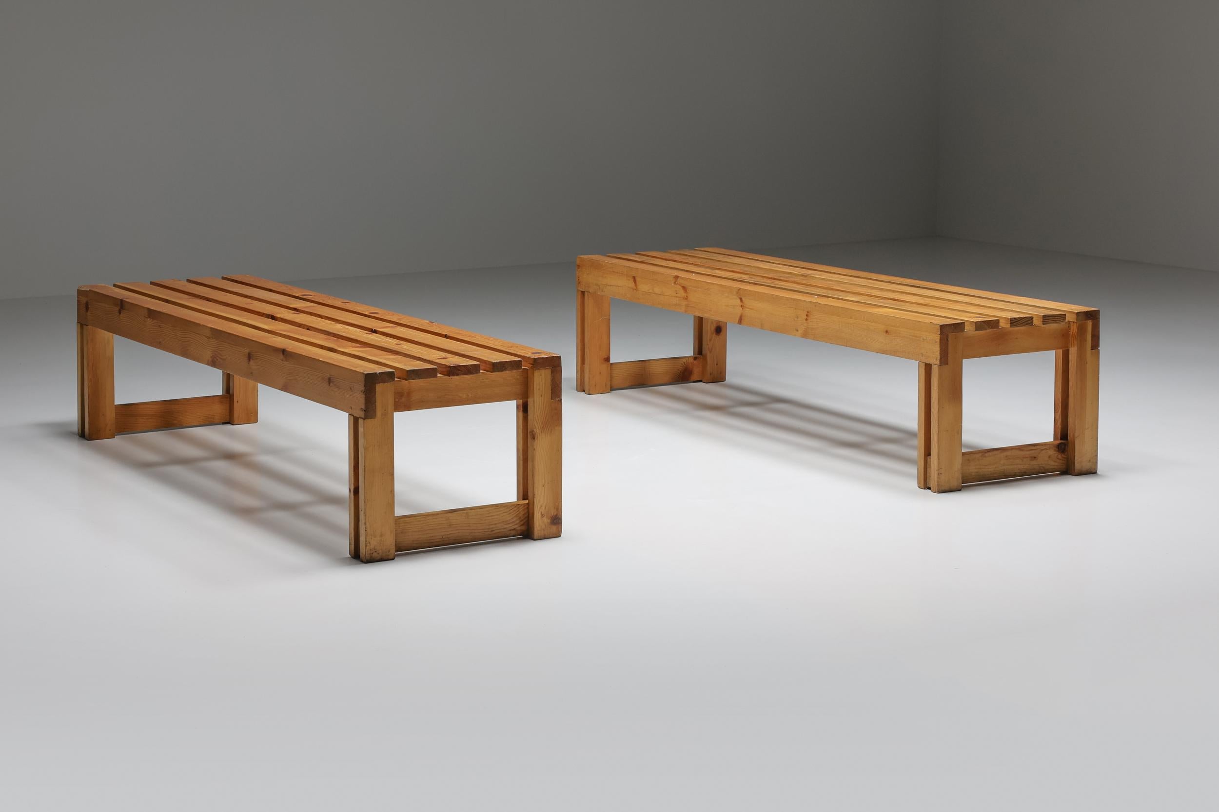 Mid-20th Century Italian Pine Bench and Table Set from Old Vineyard, Modernist, Italy, 1960's For Sale