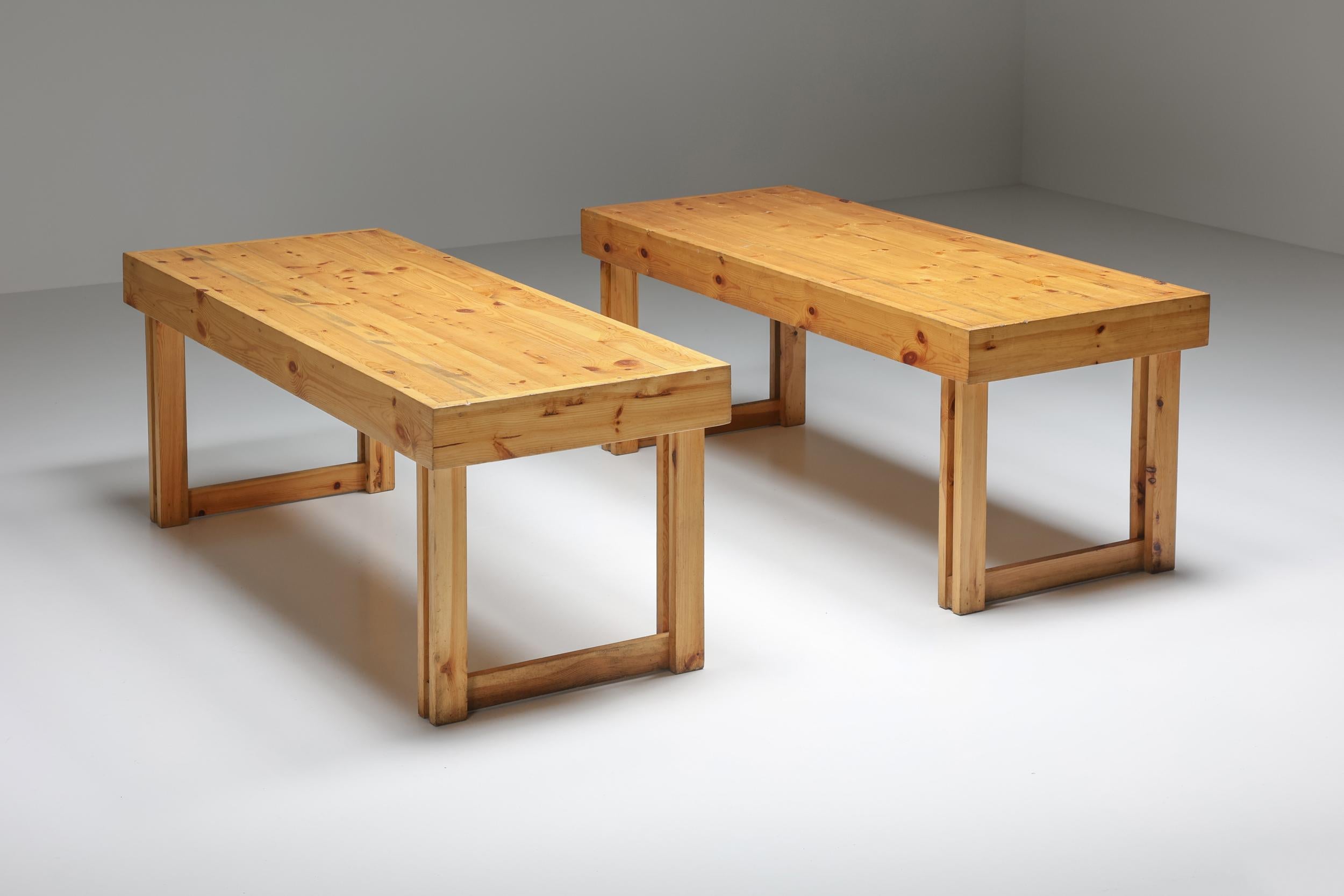 Italian Pine Bench and Table Set from Old Vineyard, Modernist, Italy, 1960's For Sale 1