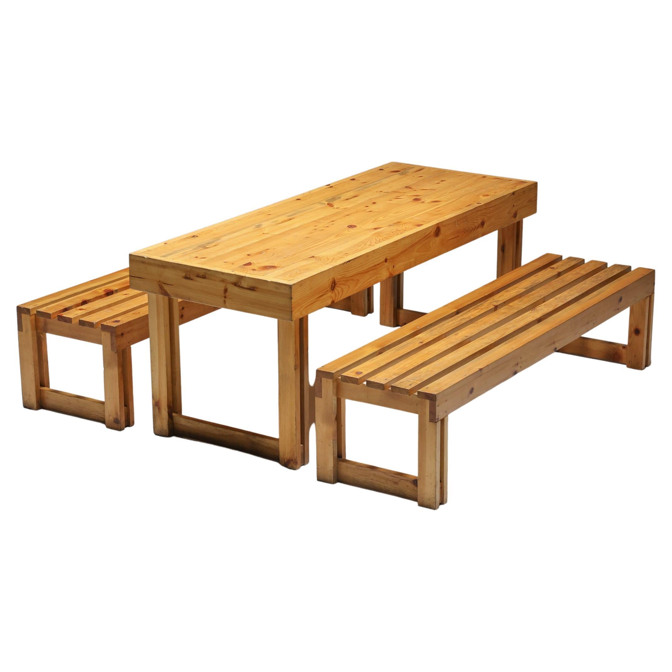 Italian Pine Bench and Table Set from Old Vineyard, Modernist, Italy, 1960's For Sale