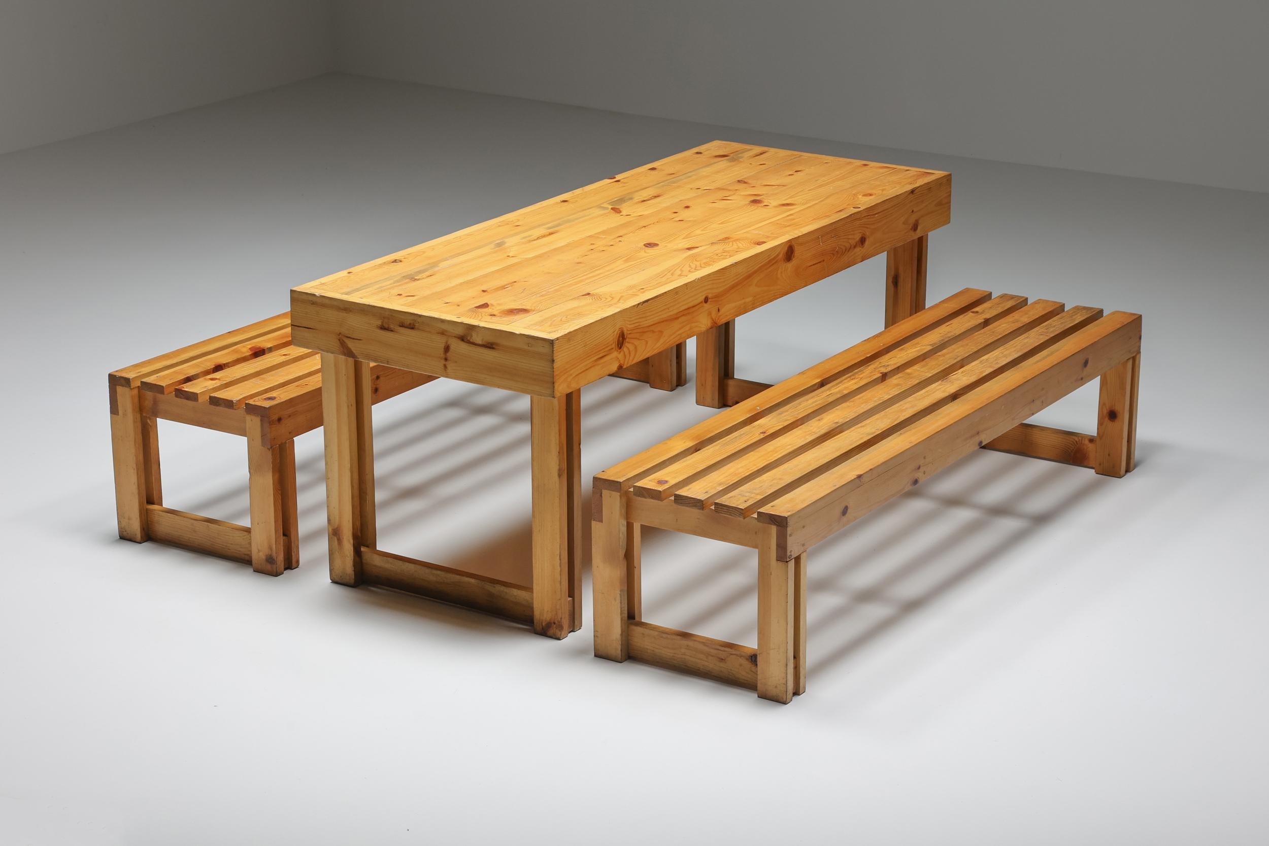 Italian Pine Bench Set from Old Vineyard, Modernist, Italy, 1960's For Sale 4