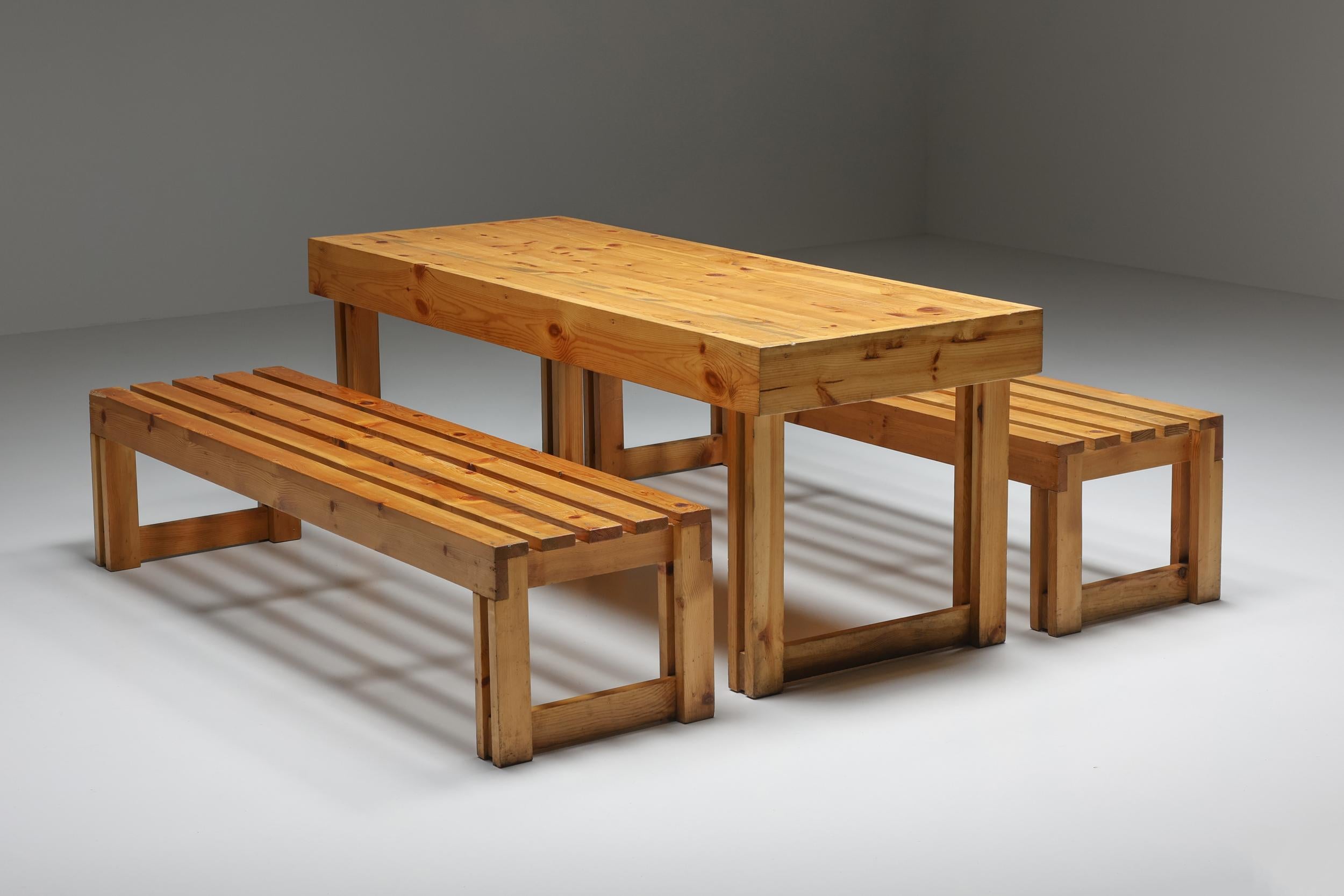 Italian Pine Bench Set from Old Vineyard, Modernist, Italy, 1960's For Sale 5