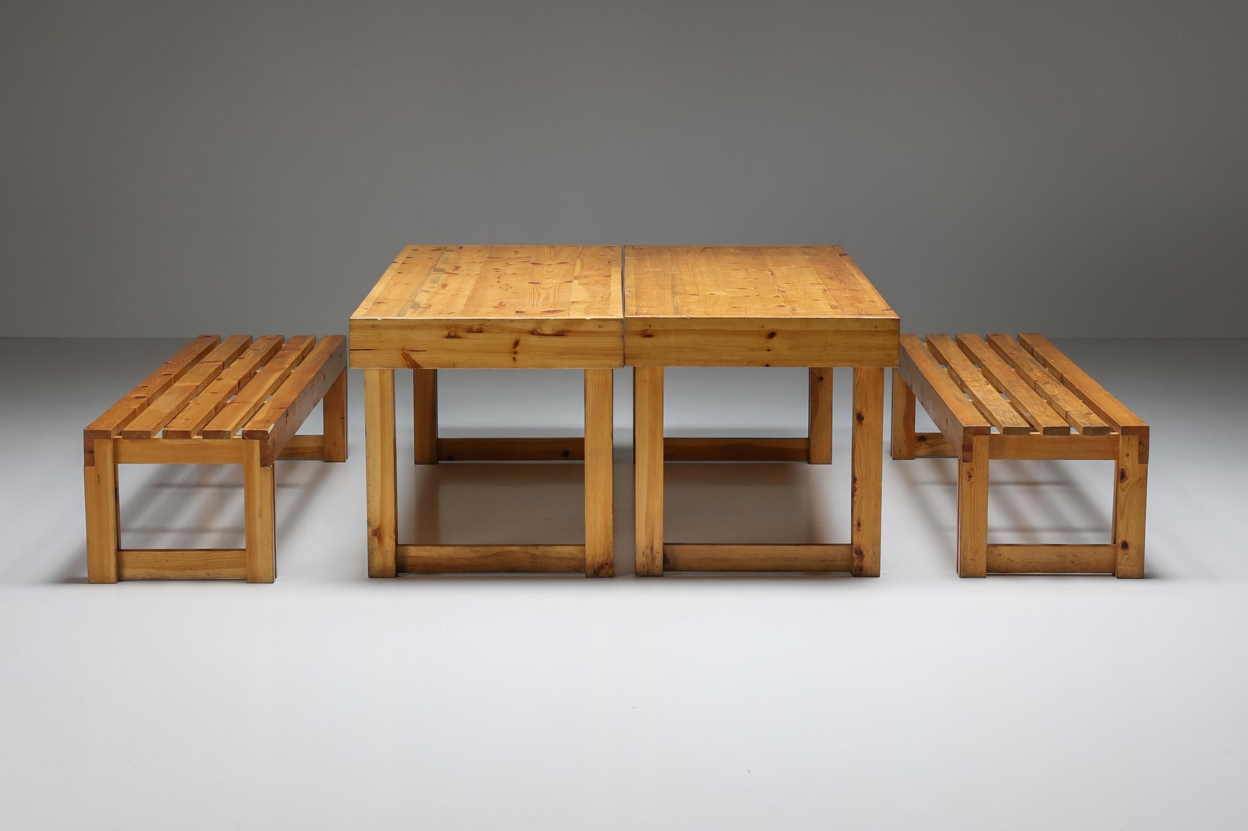 Italian Pine Bench Set from Old Vineyard, Modernist, Italy, 1960's For Sale 6