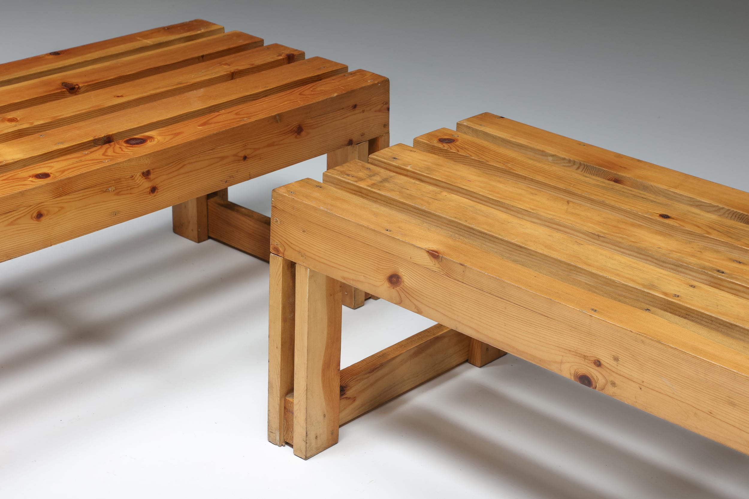 Rustic Italian Pine Bench Set from Old Vineyard, Modernist, Italy, 1960's For Sale