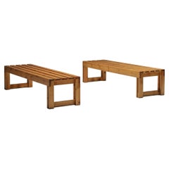 Italian Pine Bench Set from Old Vineyard, Modernist, Italy, 1960's