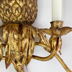 Italian Pineapple Candle Wall Sconce 1950’s Gold Wrought Iron