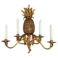 Italian Pineapple Candle Wall Sconce 1950’s Gold Wrought Iron