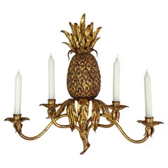 Retro Italian Pineapple Candle Wall Sconce 1950’s Gold Wrought Iron 