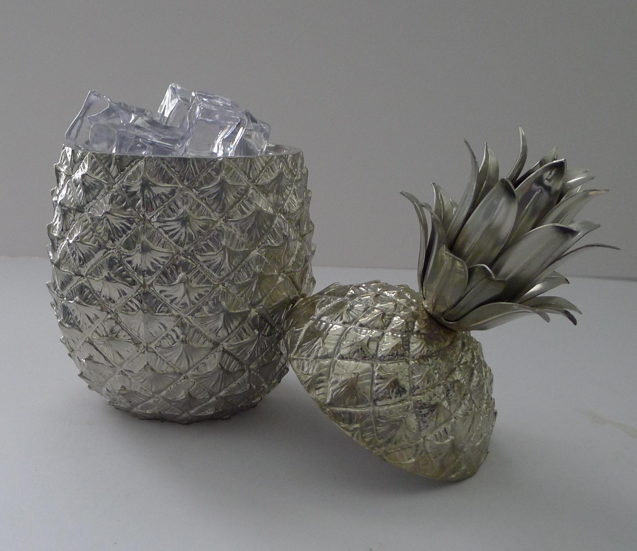 Italienischer Ananas-Eiskübel aus Kiefernholz von Mauro Manetti, um 1960 (Hartzinn) im Angebot
