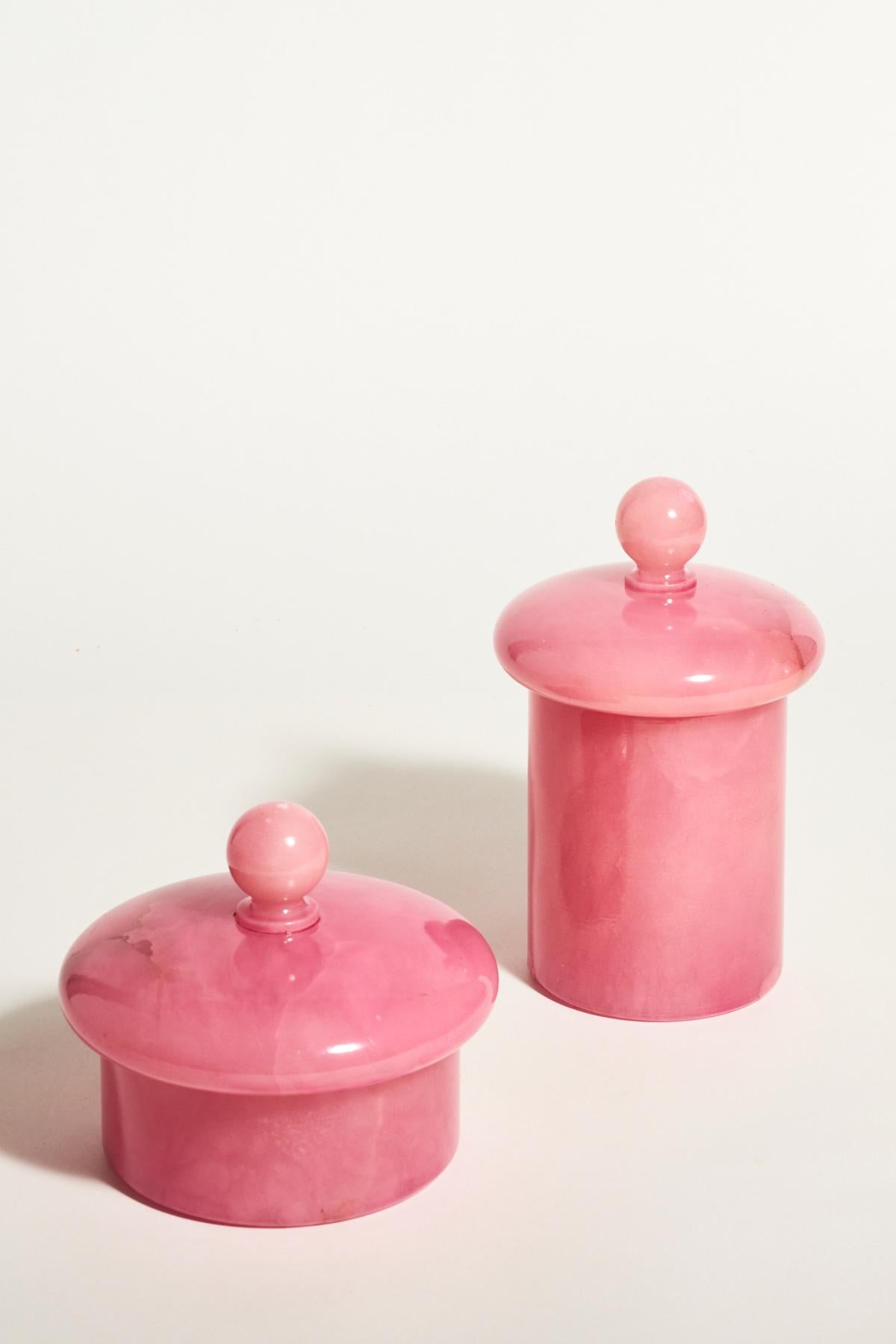 Italian Pink Alabaster Jar Set In Good Condition In New York, NY
