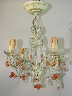 Lampadario italiano in cristallo rosa e trasparente