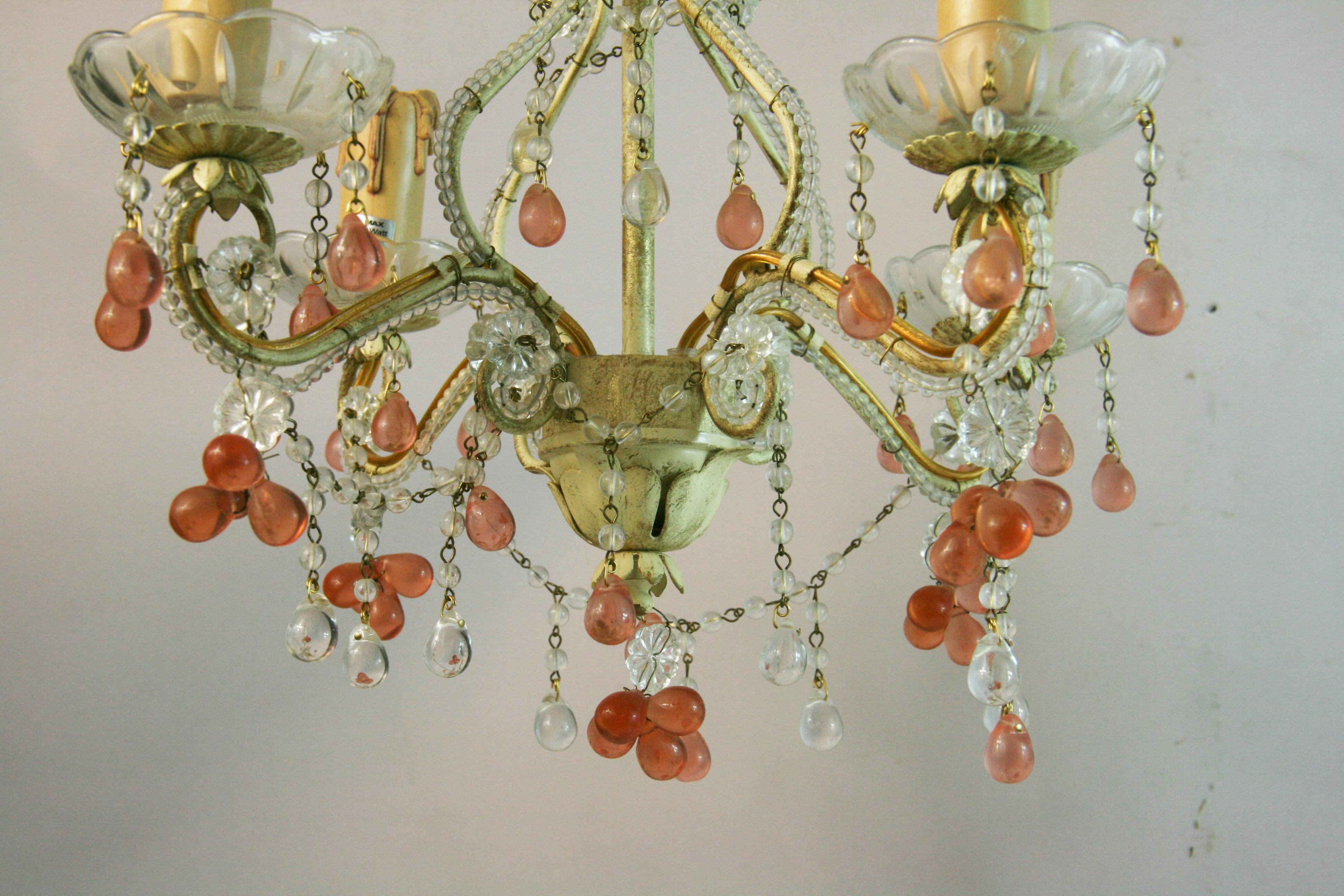Lampadario italiano in cristallo rosa e trasparente In condizioni buone in vendita a Douglas Manor, NY