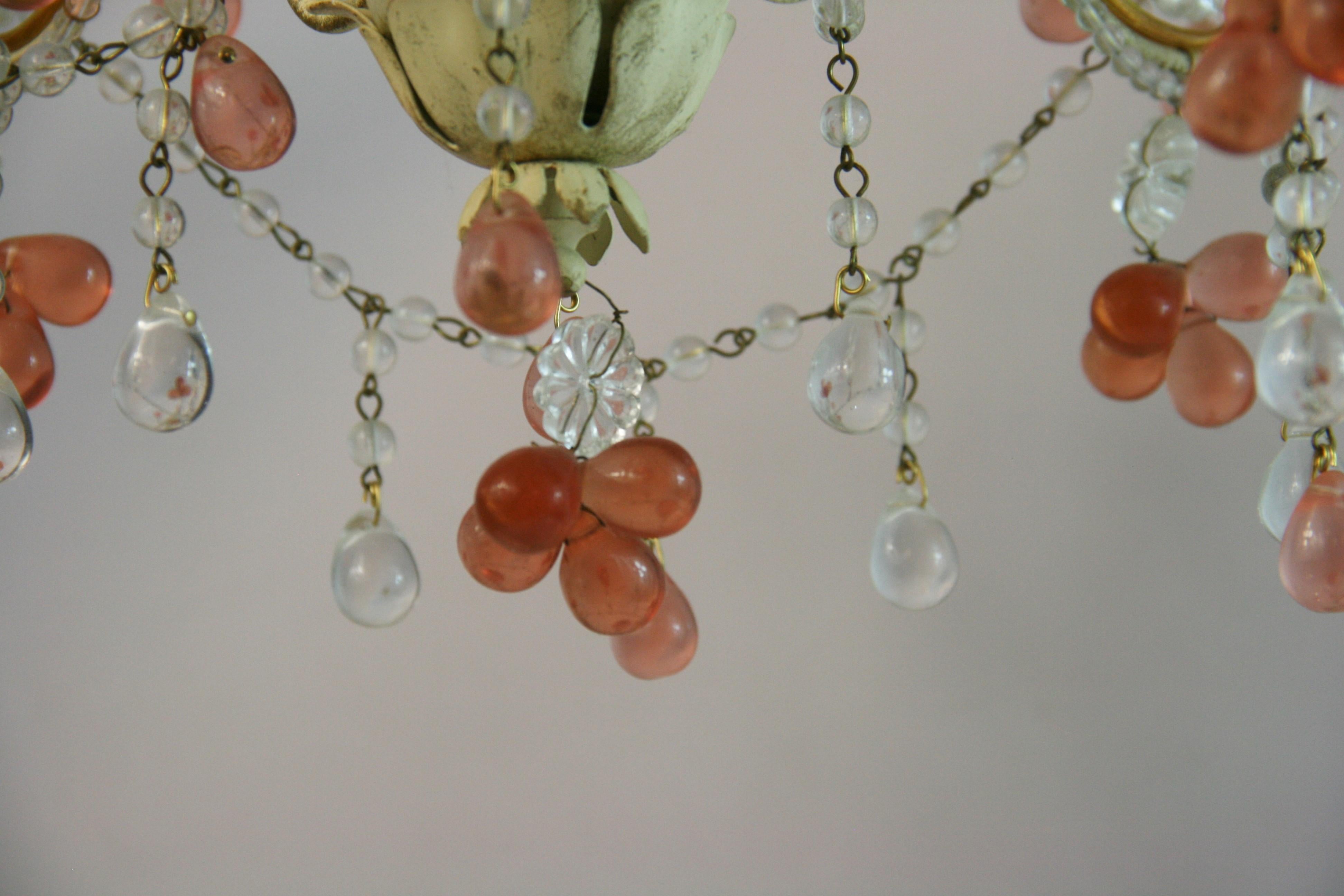 Lampadario italiano in cristallo rosa e trasparente in vendita 1