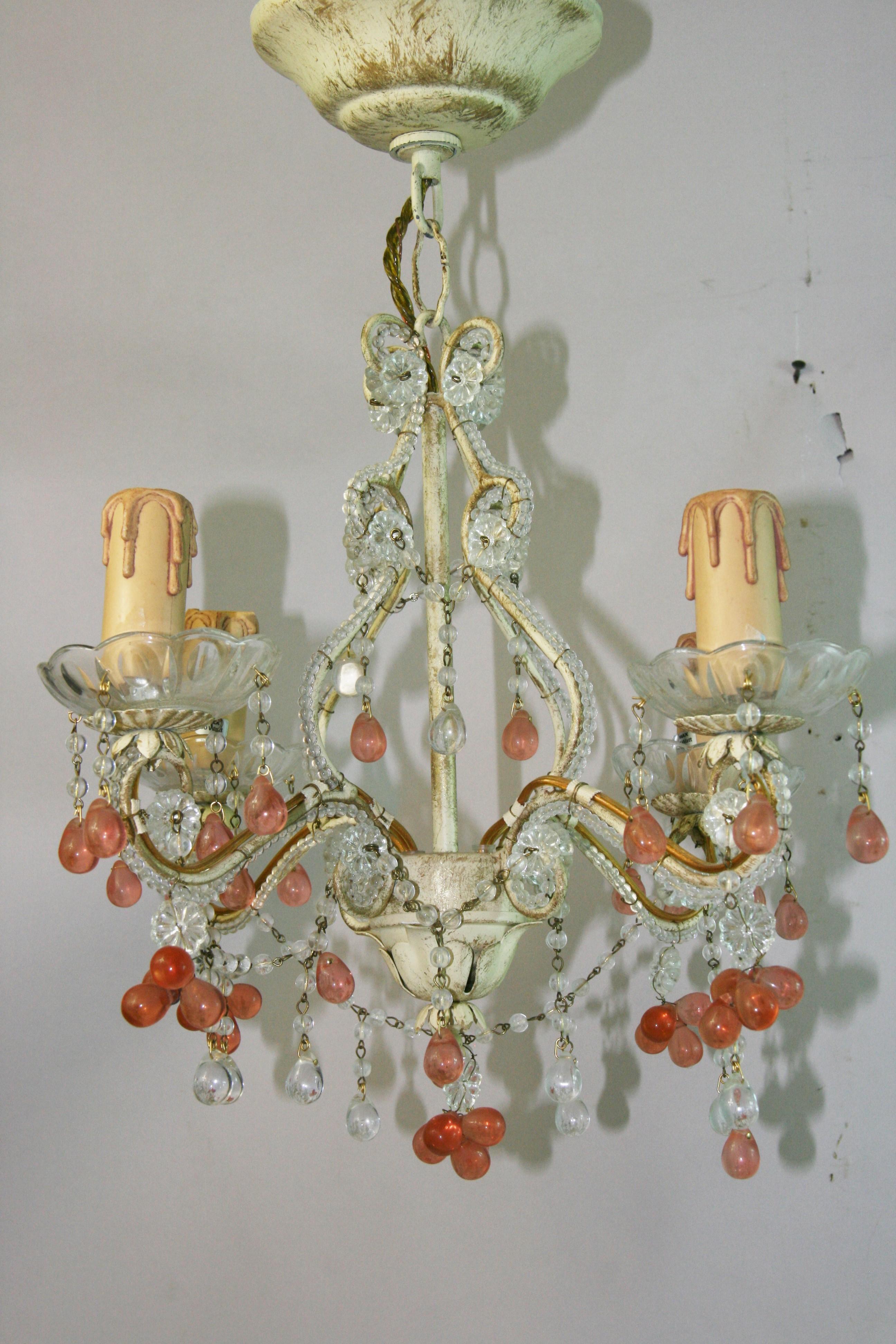 Lampadario italiano in cristallo rosa e trasparente in vendita 2