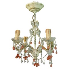 Lampadario italiano in cristallo rosa e trasparente