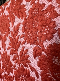 Italian Pink and Coral Floral Brocade Bedspread with Fringe 1970s