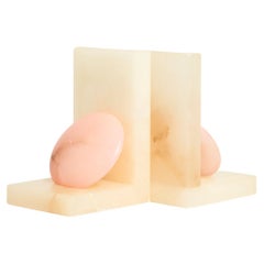 Italian Pink and Cream Alabaster Bookends