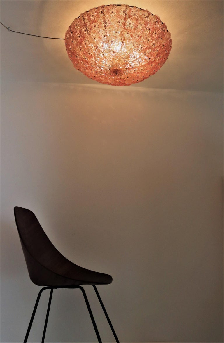 Hand-Crafted Italian Flush Mount Murano Glass Chandelier attributed to Barovier, 1950s For Sale