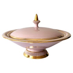 Italian Pink and Gold Lidded Round Box Candy Dish, 1960s