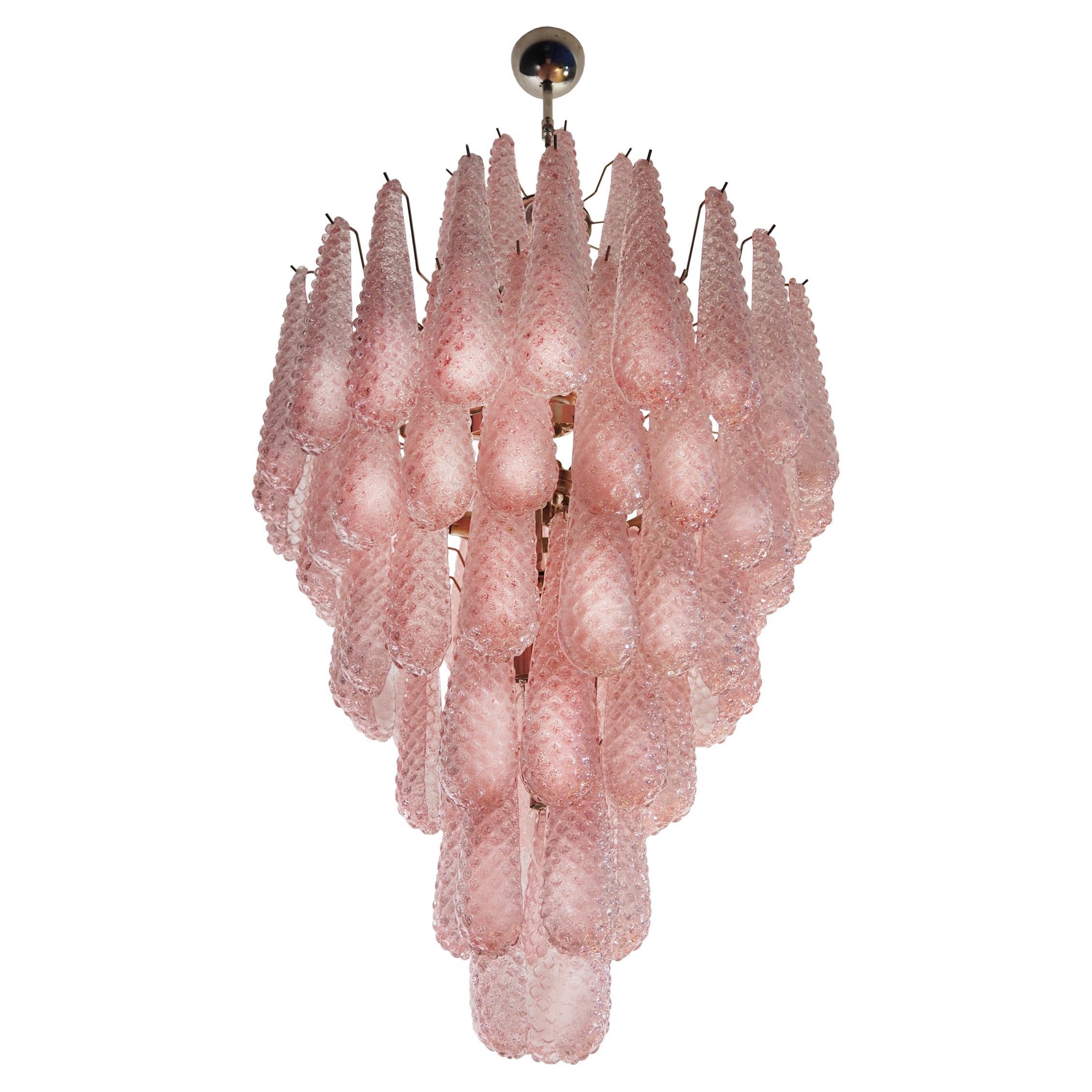 Italian Pink and White Petal Chandelier, Murano For Sale