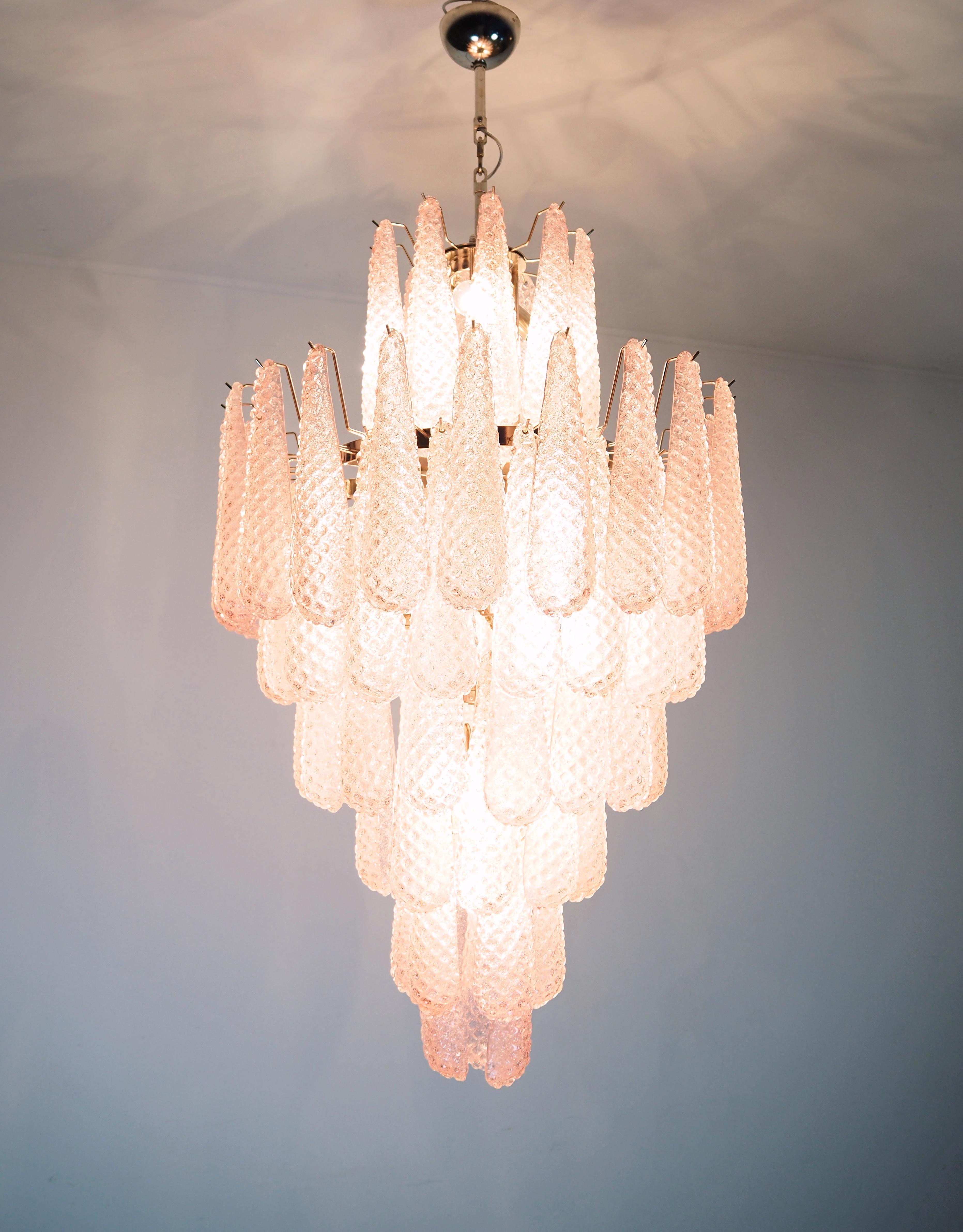  Midcentury Italian Pink and White Petal Chandeliers, Murano For Sale 5