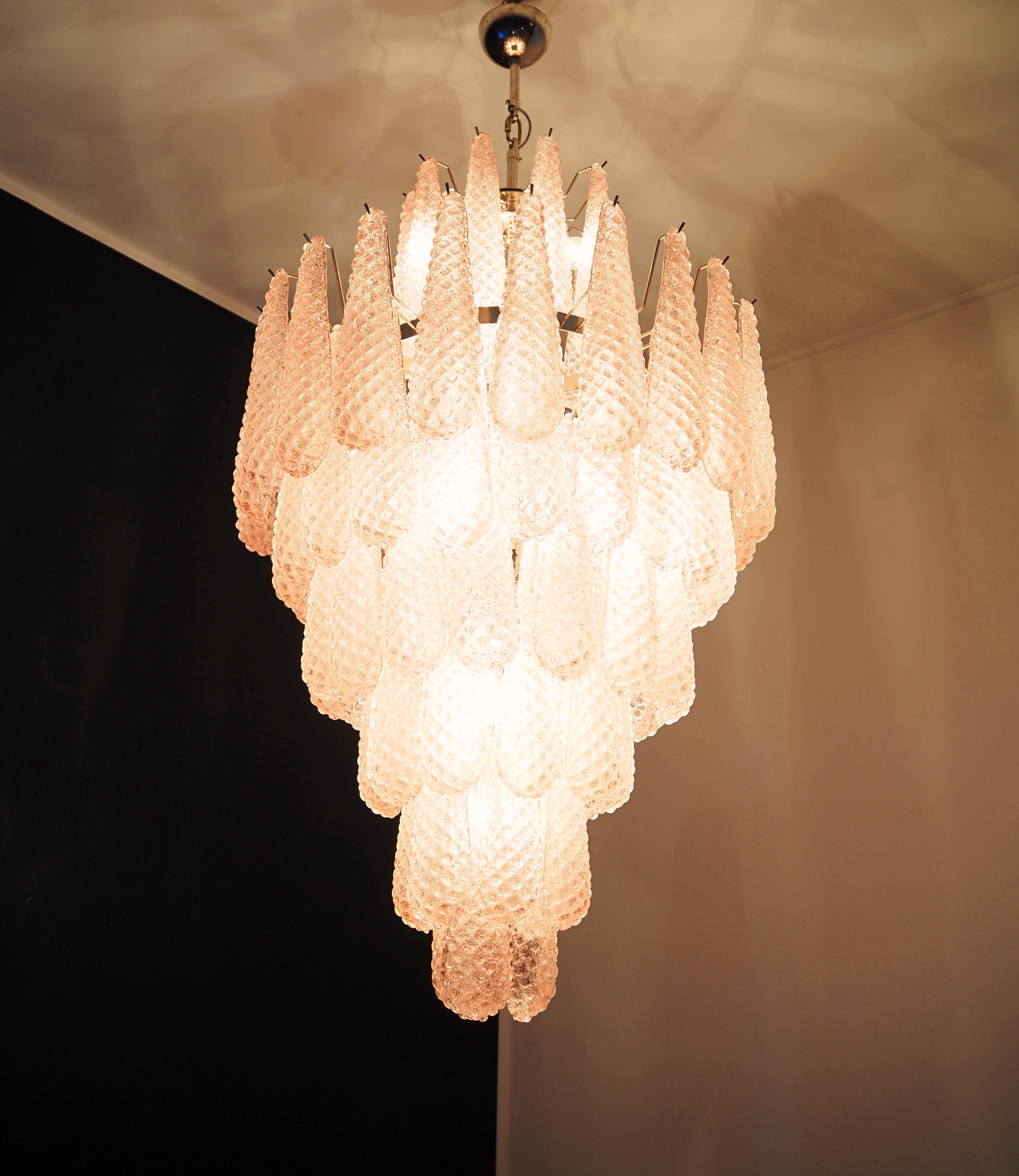  Midcentury Italian Pink and White Petal Chandeliers, Murano For Sale 9