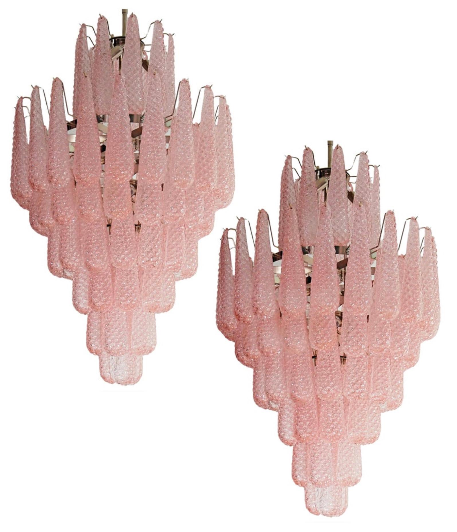  Midcentury Italian Pink and White Petal Chandeliers, Murano For Sale 11