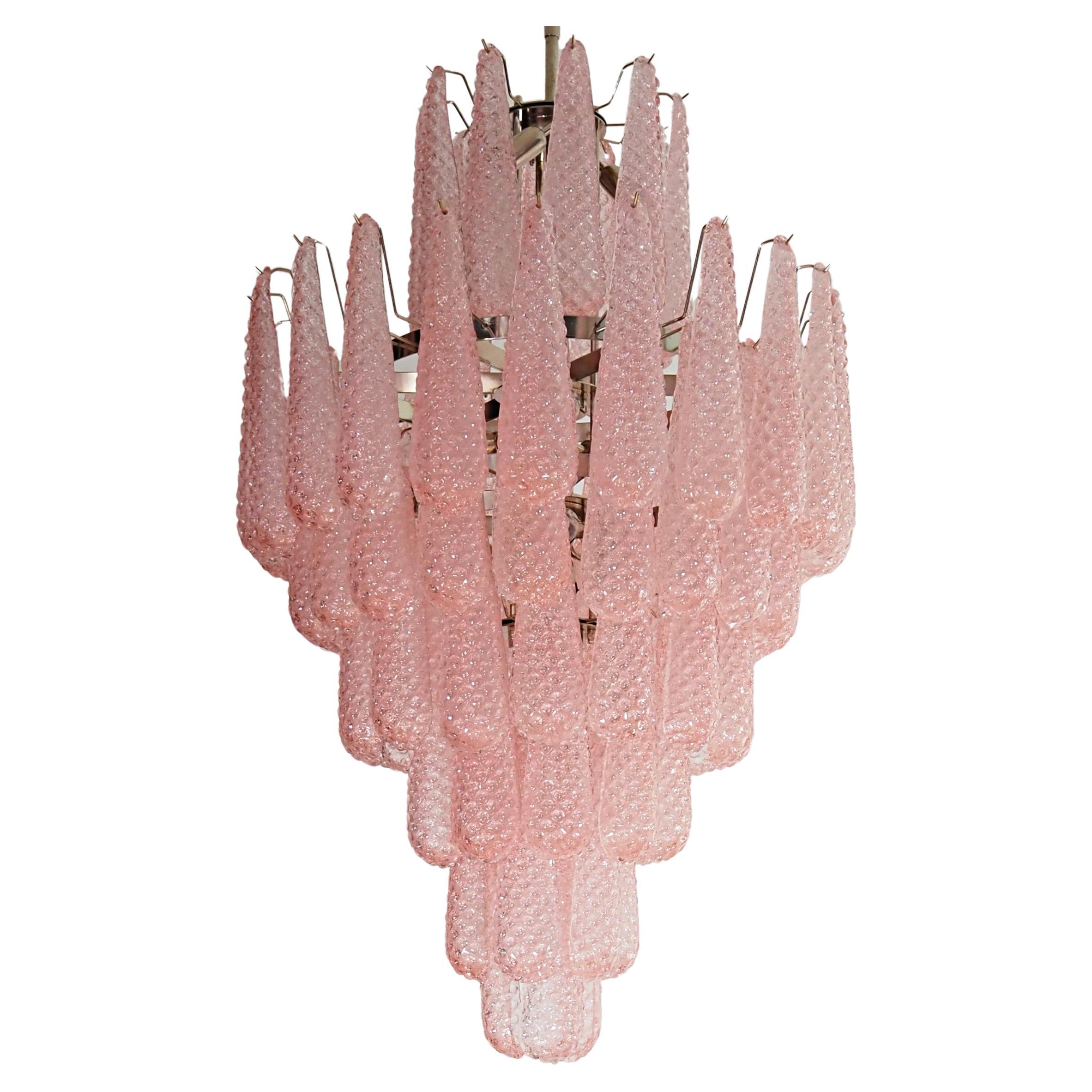  Midcentury Italian Pink and White Petal Chandeliers, Murano For Sale