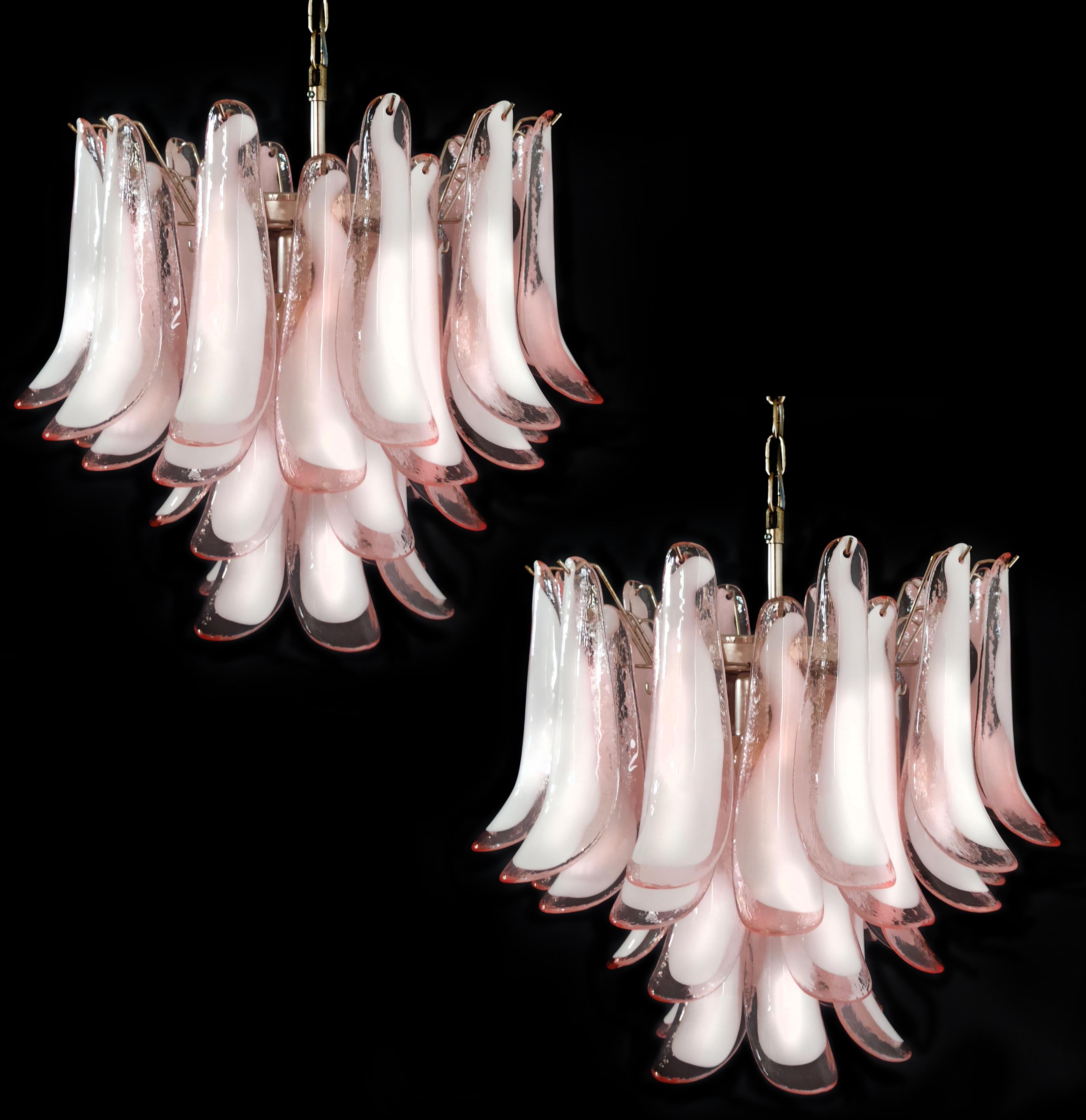 Metal Italian 36 Pink and White Petals Chandelier, Murano For Sale