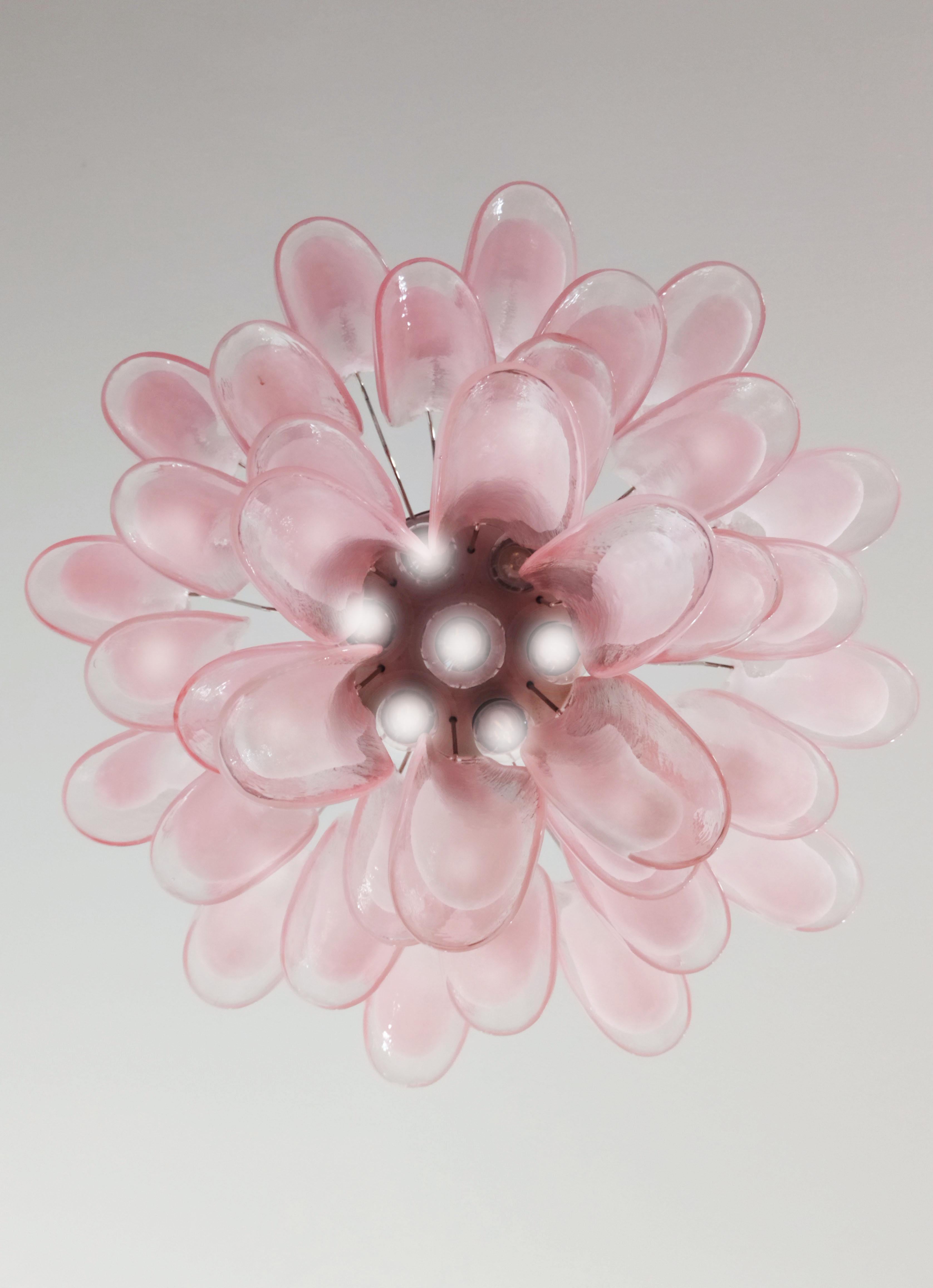 Italian 36 Pink and White Petals Chandelier, Murano For Sale 4