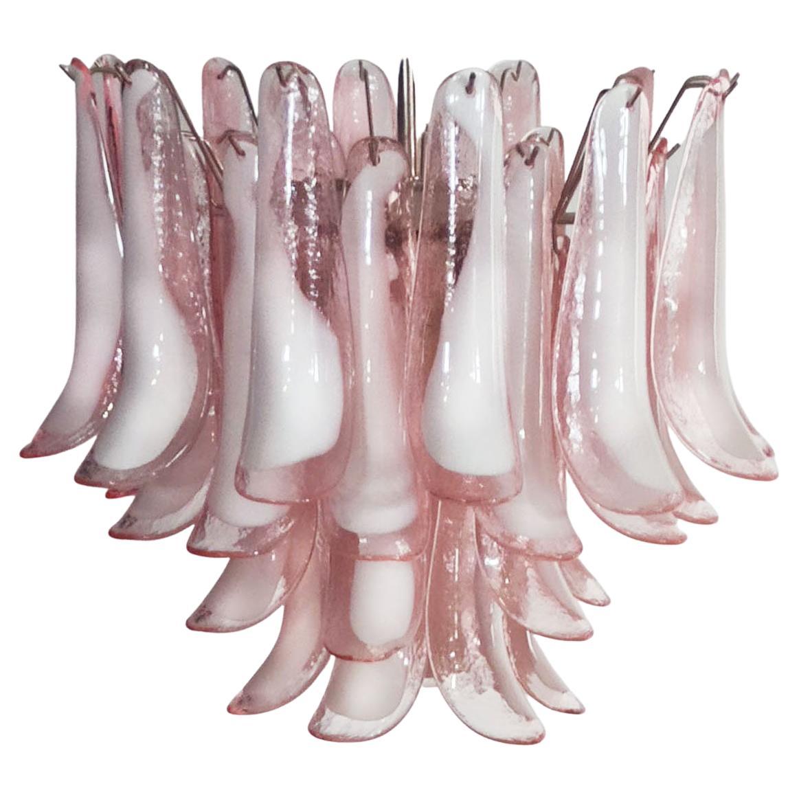 Italian 36 Pink and White Petals Chandelier, Murano For Sale