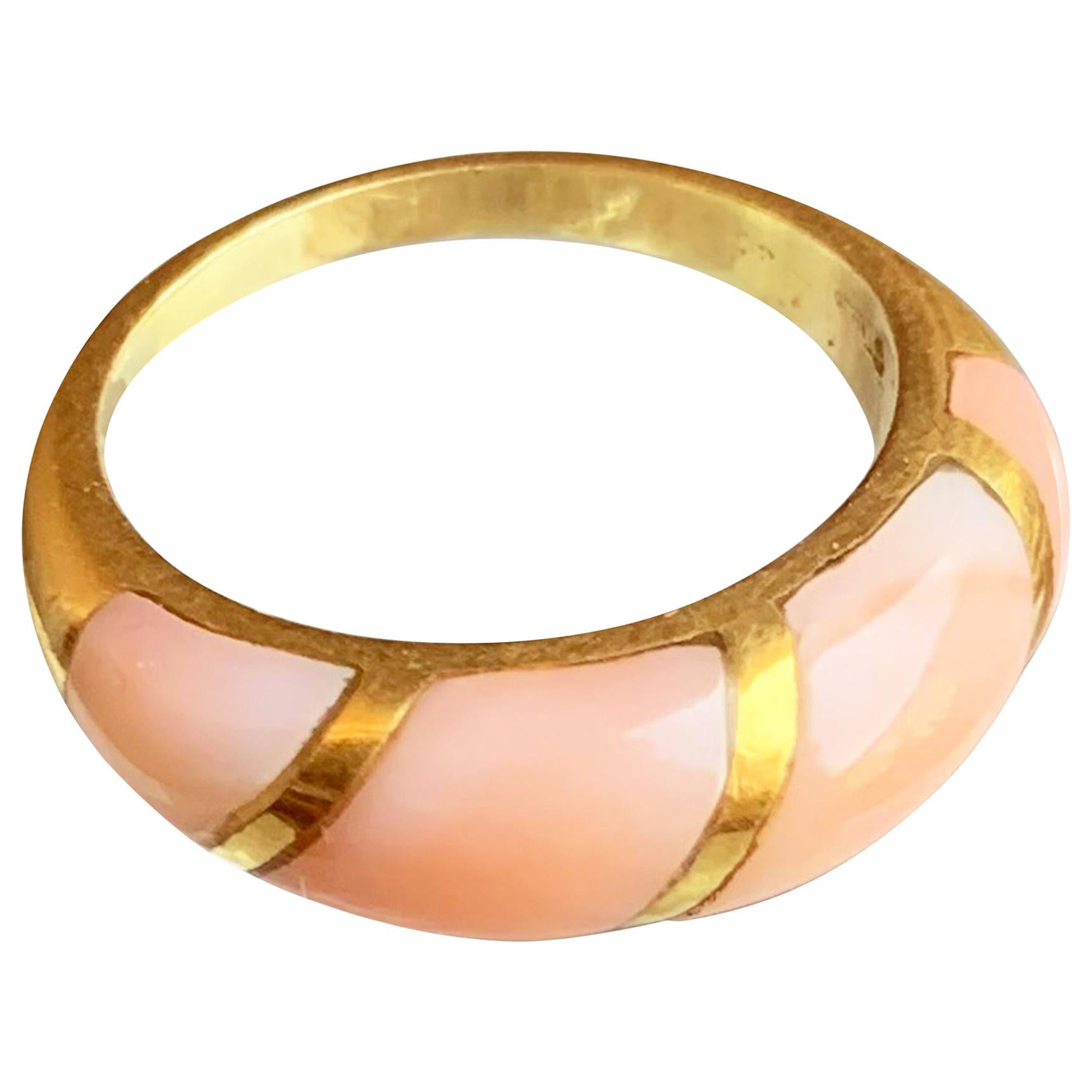 Italian Pink Coral 18 Karat Gold Ring