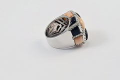 Italian Pink Coral Black Onyx Diamond White Gold Ring