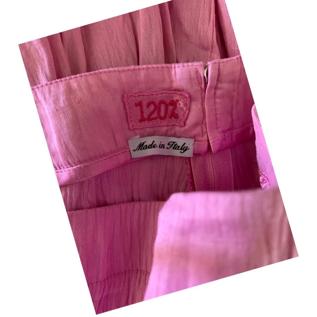 Italian pink Crush Pleat Linen Skirt by 120% Lino Size 10 In Excellent Condition For Sale In Palm Springs, CA