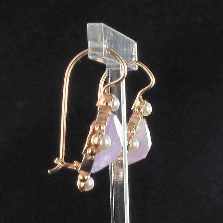 Italian Pink Crystal and Pearl Vermeil Drop Earrings In New Condition In Poitiers, FR