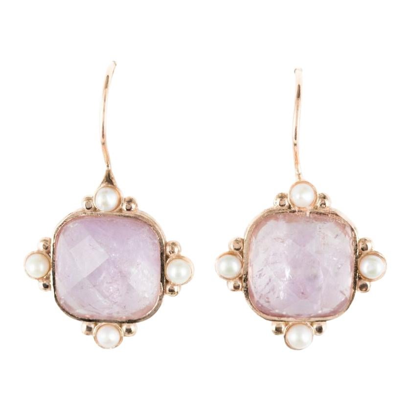 Italian Pink Crystal and Pearl Vermeil Drop Earrings