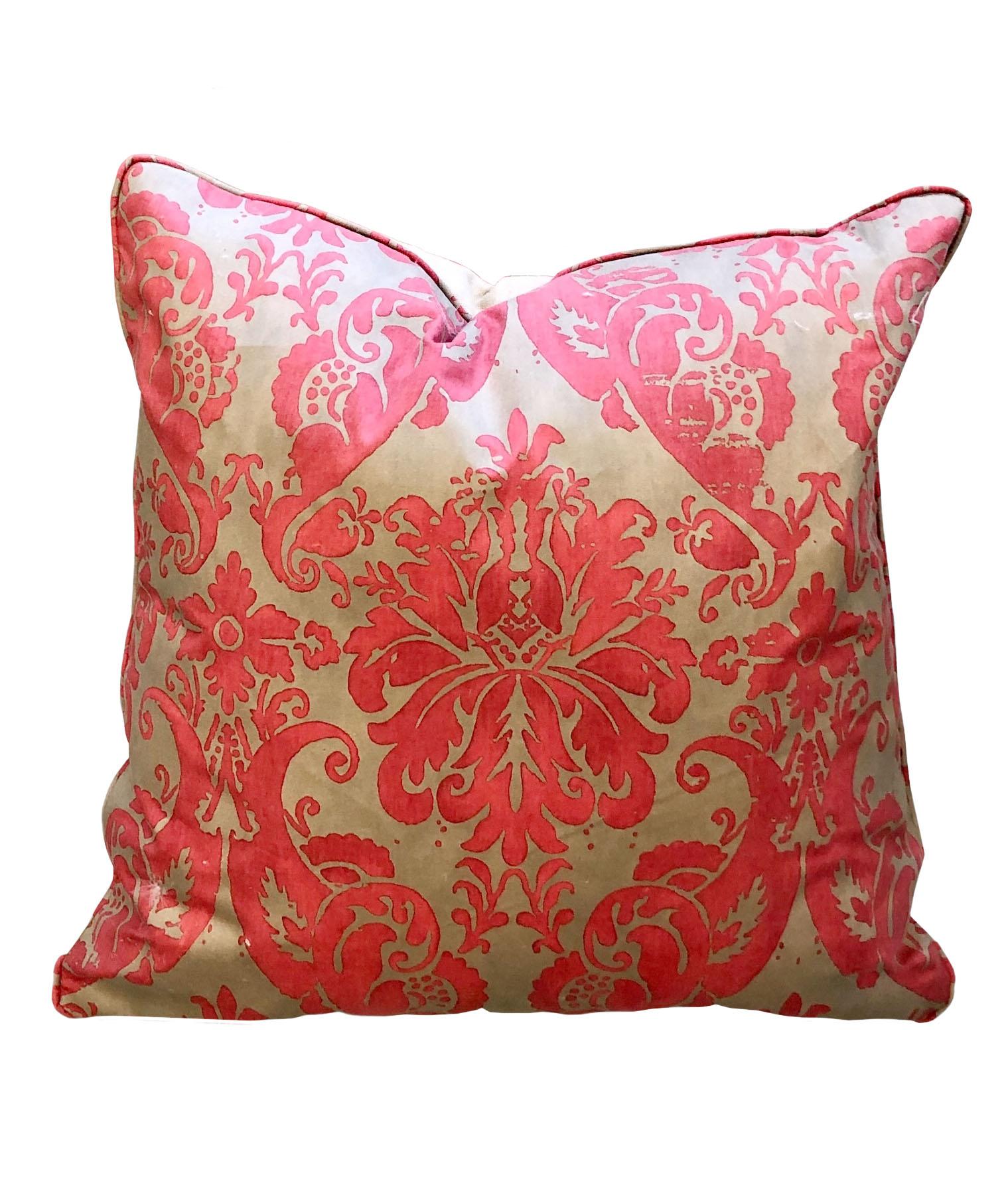Mid-20th Century Italian Pink Fortuny Pillows, a Pair