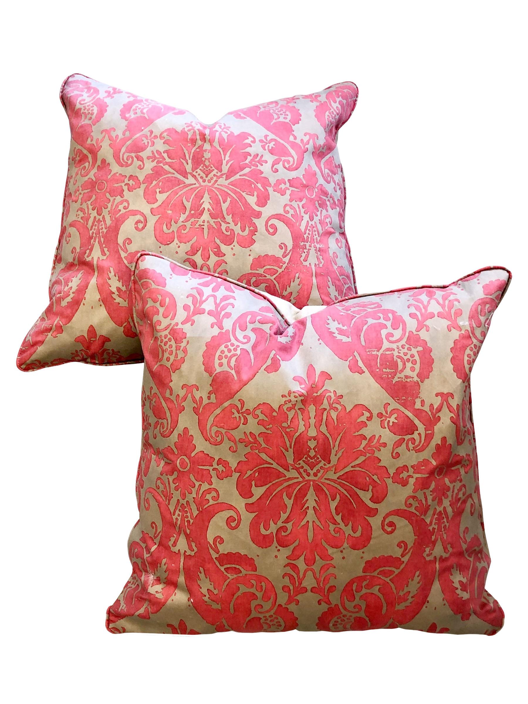 Italian Pink Fortuny Pillows, a Pair 1