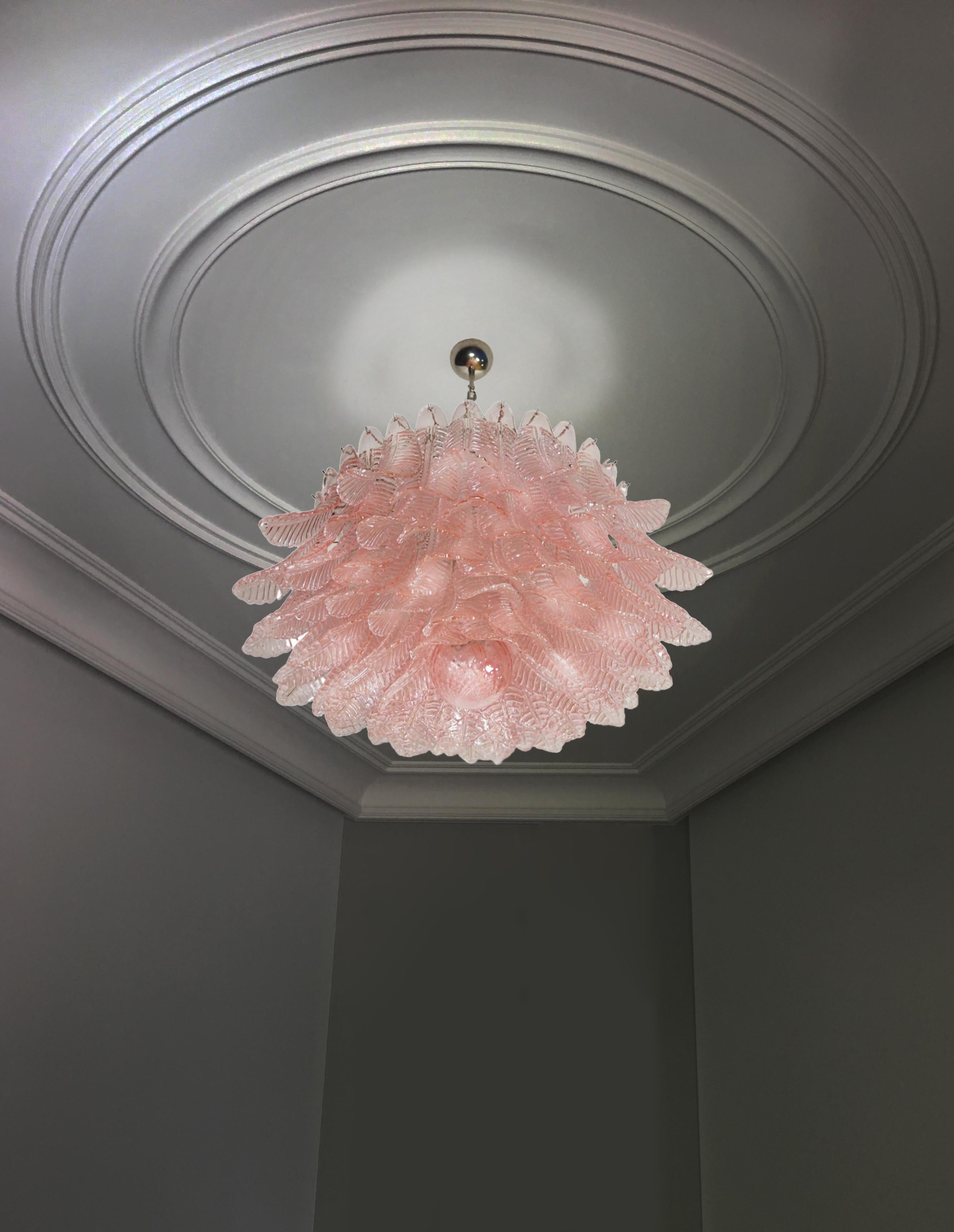 Italian Pink Glass Ceiling Light Chandelier, Murano, 1990 For Sale 9