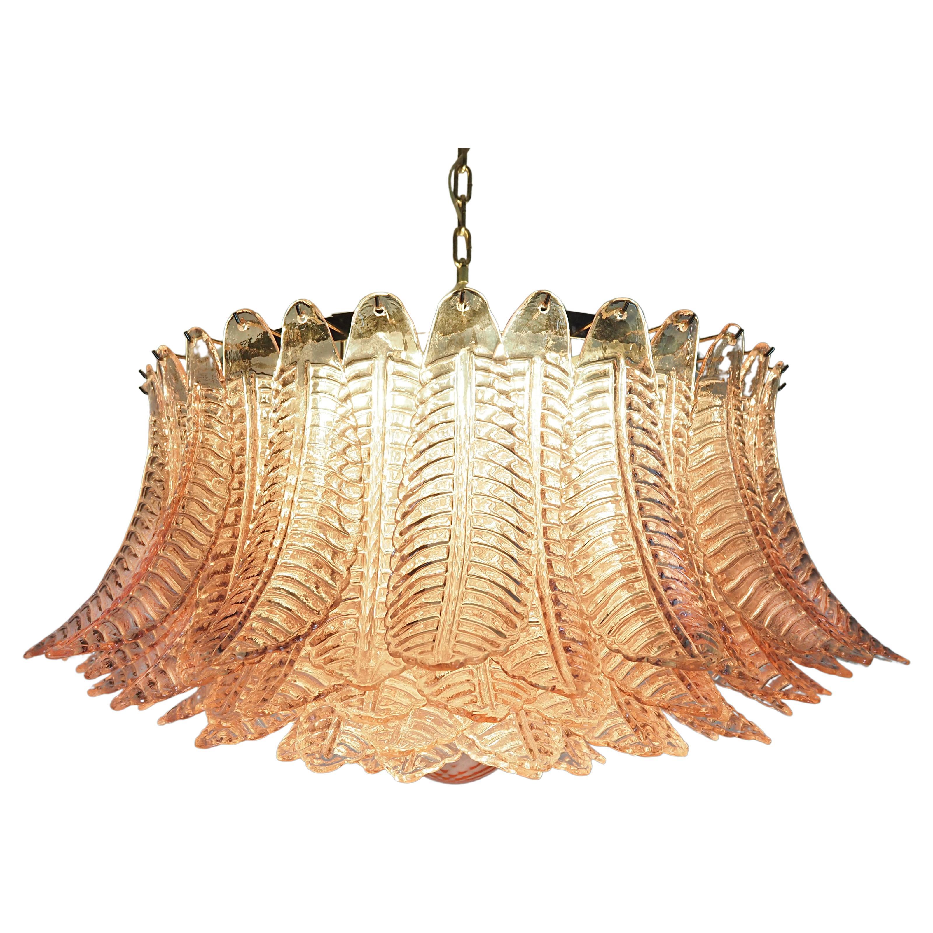 Italian Pink Glass Ceiling Light Chandelier, Murano, 1990 In Good Condition For Sale In Budapest, HU