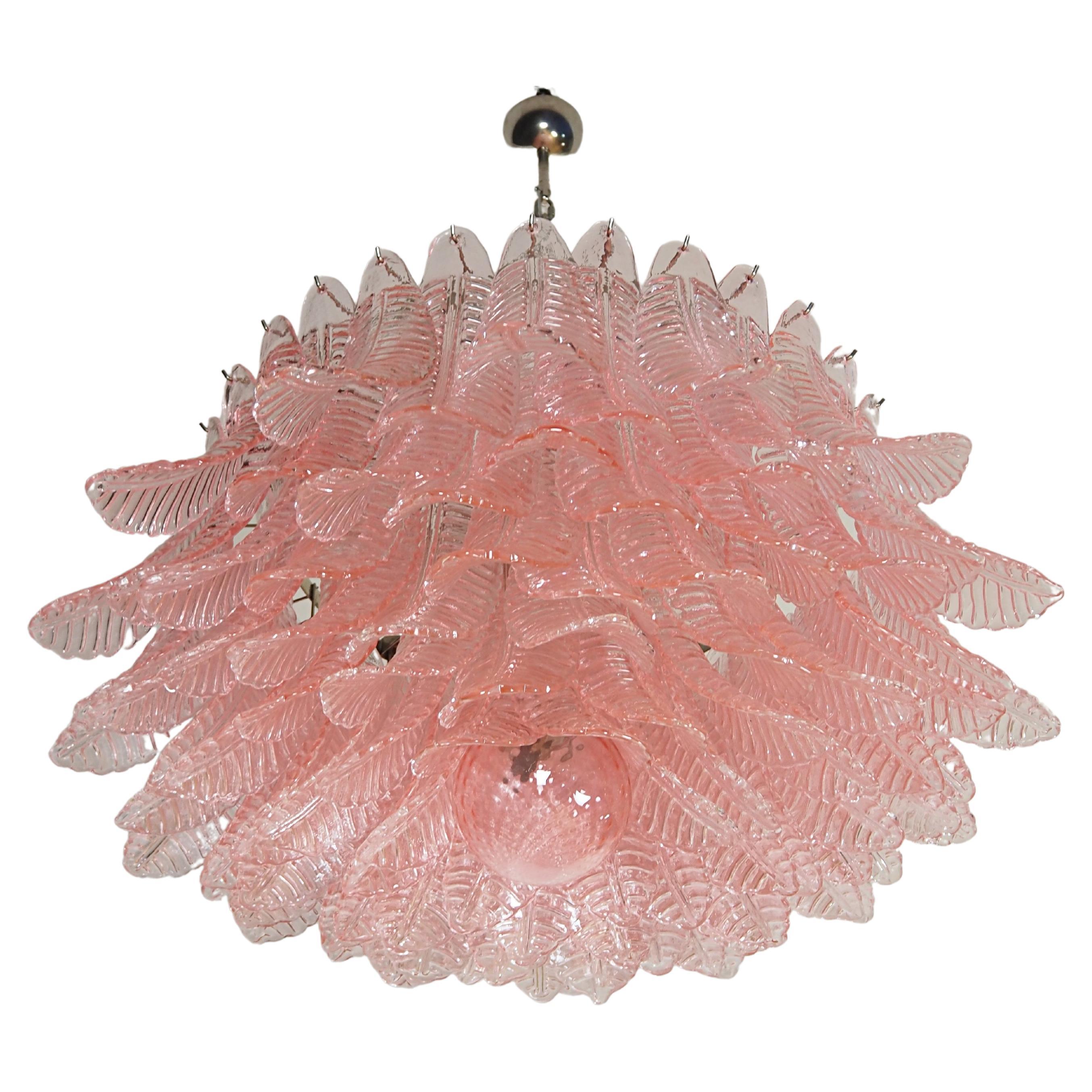 Metal Italian Pink Glass Ceiling Light Chandelier, Murano, 1990 For Sale