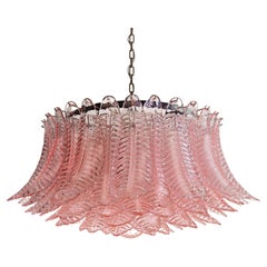 Italian Pink Glass Ceiling Light Chandelier, Murano, 1990