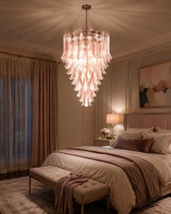 Lustre italien en verre rose. Murano