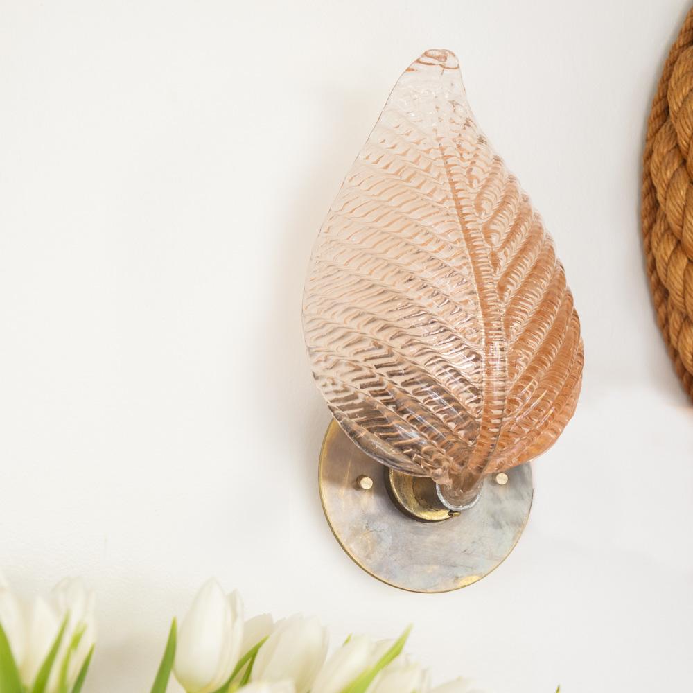 Italian Pink Glass Leaf Sconce For Sale 3