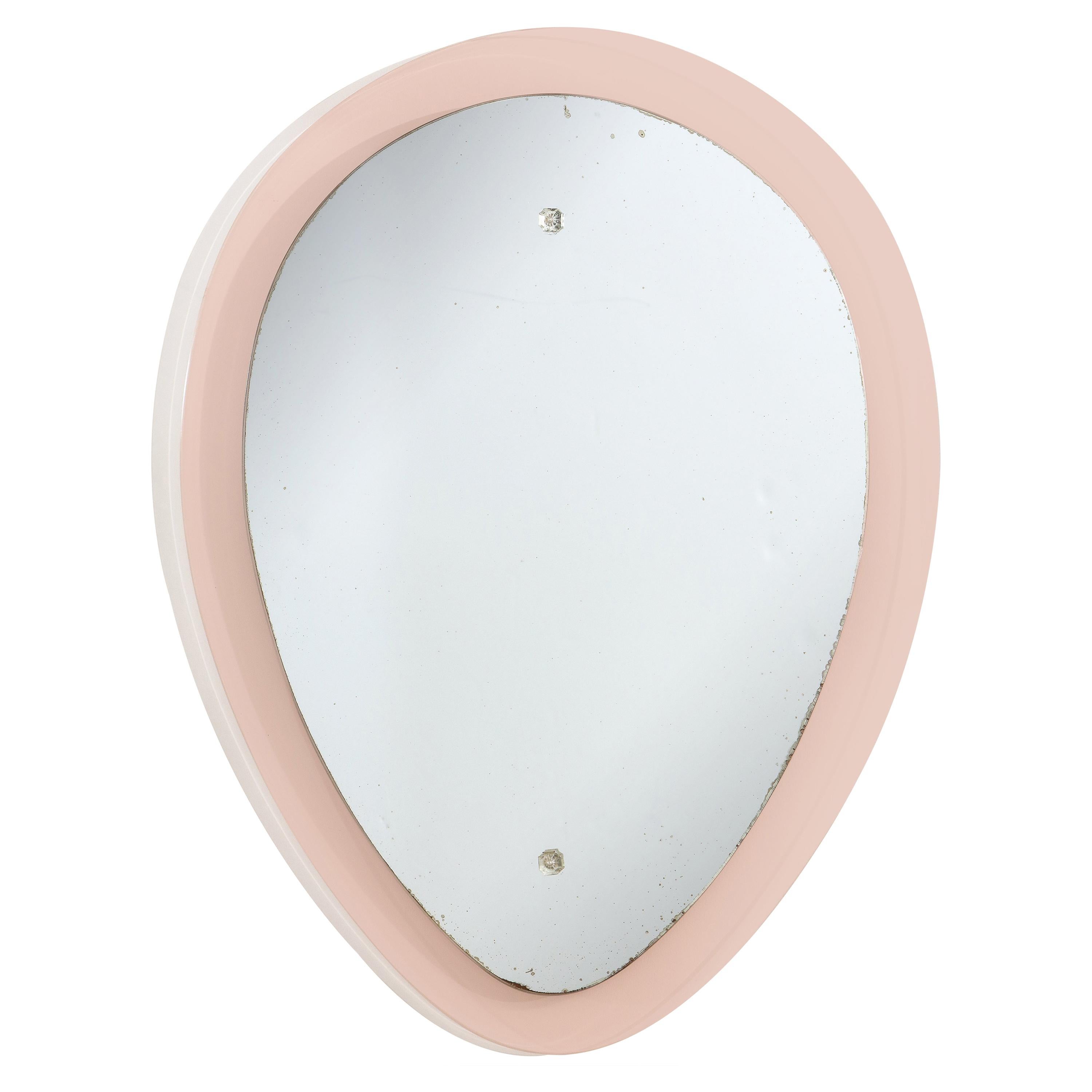 Italian Pink Glass Reverse Teardrop Mirror by Cristal Arte For Sale